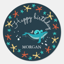 Ocean Party | Happy Birthday Monogram Sticker