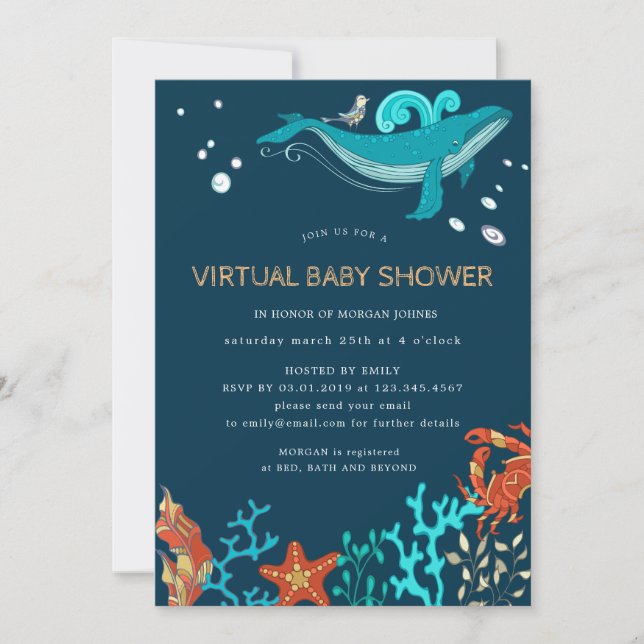 Ocean Party Virtual Baby Dusche Einladung (Vorderseite)