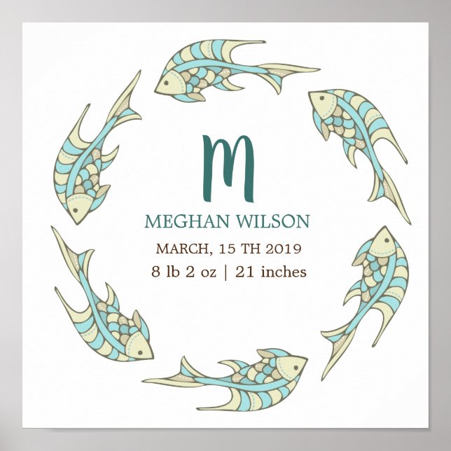 Ocean Pastel | Personalisiertes Baby Birth Poster (Vorne)