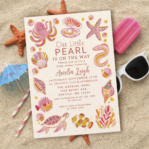 Ocean Pearl Sea Creatures Pink Girl Baby Shooter Einladung