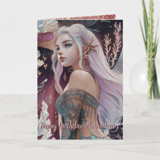 Ocean Pink Burgundy Watercolor Mermaid Card Karte
