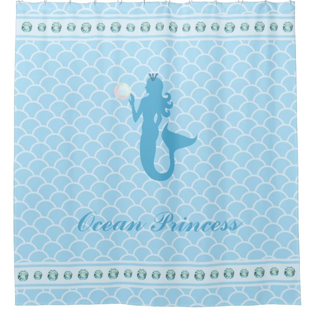 Ocean Princess Mermaid auf Türkis Wavy Duschvorhang (Vorderseite)