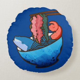 Ocean Ramen Tentacle Kelp Whale Food Nature Rundes Kissen