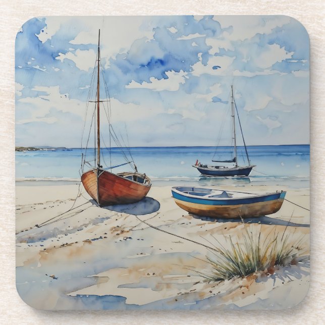 "Ocean Retreat". Eine farbenfrohe Seezunge Getränkeuntersetzer (Vorderseite)