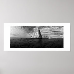 Ocean Rocks Panorama Schwarz-Weiß-Fotografie Poster