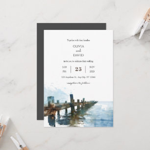 Ocean Rustic Holz Pier Wasserfarbe Strand Hochzeit Einladung