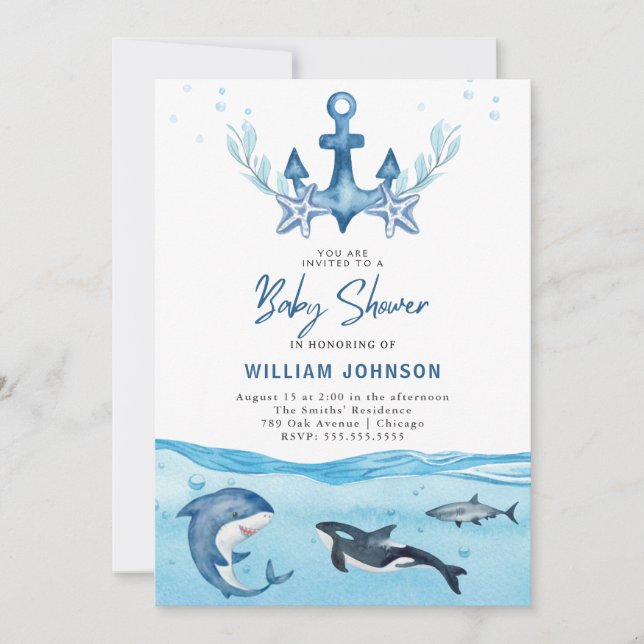 Ocean & Sea Baby Dusche Einladung (Vorderseite)
