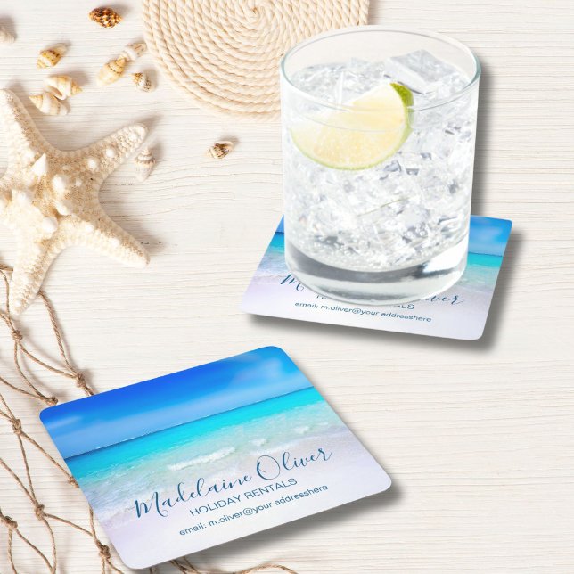 Ocean Sea Beach Blue Aqua Küstenfamilie Rechteckiger Pappuntersetzer (Von Creator hochgeladen)