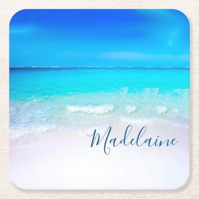 Ocean Sea Beach Blue Aqua Rechteckiger Pappuntersetzer (Vorderseite)