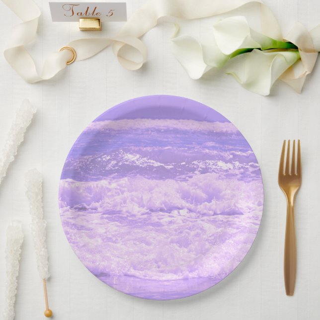 Ocean Sea Beach Lila Waves Wasser Pappteller (Hochzeit)