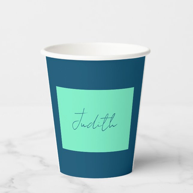 Ocean & Sea Blue Berufliche Kalligrafie Name Pappbecher (Vorderseite)