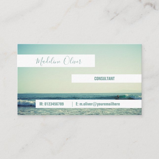 Ocean Sea Blue Waves Strand Modern White Visitenkarte (Vorderseite)
