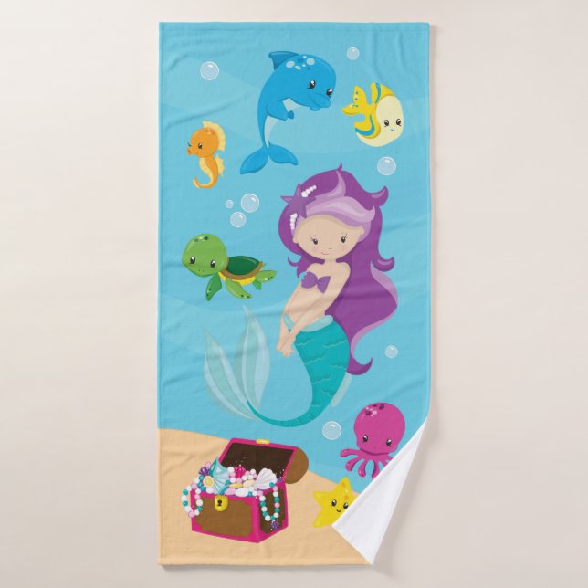 Ocean Sea Friends mignonne caricature sirène & tré (Serviette de bain)