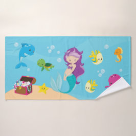 Ocean Sea Friends Niedlicher Cartoon Mermaid & Tre Badehandtuch