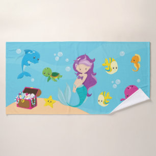 Ocean Sea Friends Niedlicher Cartoon Mermaid & Tre Badehandtuch