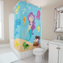 Ocean Sea Friends Niedlicher Cartoon Mermaid & Tre Duschvorhang