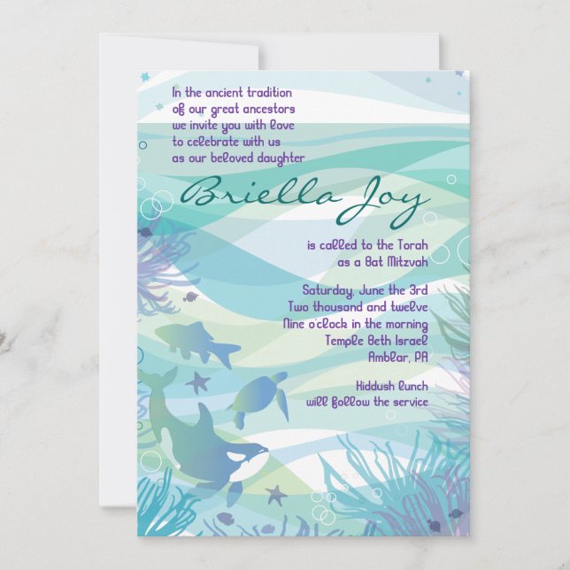 Ocean Sea Life Bat Mitzvah Einladung (Vorderseite)