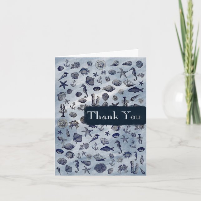 Ocean Sea Life Nautical Seashells Beach Wedding Dankeskarte (Vorderseite)