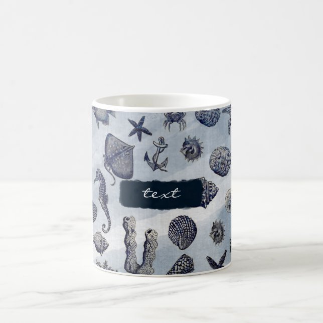 Ocean Sea Life Nautical Seashells Plage Café Mug (Centre)