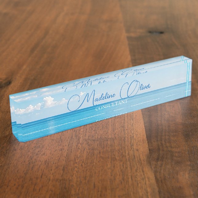 Ocean Sea Travel Aqua Blue Modern Namensplakette (Seite)