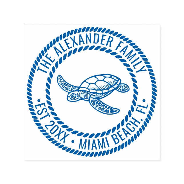 Ocean Sea Turtle #7 Familienname Datum Loc Rope Permastempel (Design)