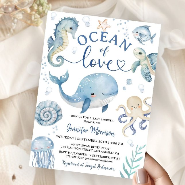 Ocean Sea Whale Baby Shower Invitation Boy (Créateur téléchargé)