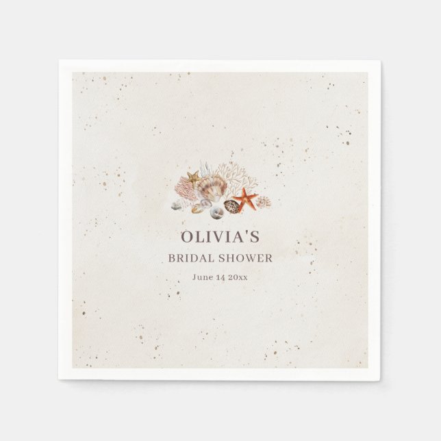 Ocean Seashells Beach Boho Coastal Bridal Shower Serviette (Vorderseite)
