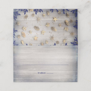 Ocean Seashells Gold und Navy Nautic Platzkarte