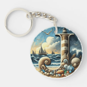 Ocean Seashore Lighthouse Sailboat Monogram J Schlüsselanhänger