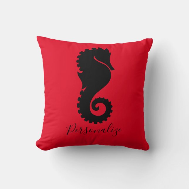Ocean Seepferd Black Red Personalisiert Kissen (Vorderseite)