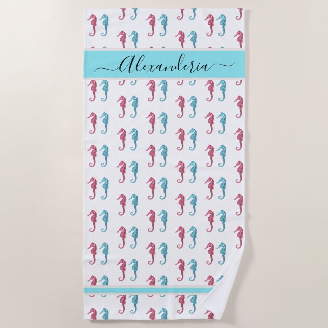 Ocean Seepferd Tropical Blue aquamarin Beach Handt Strandtuch (Vorderseite)