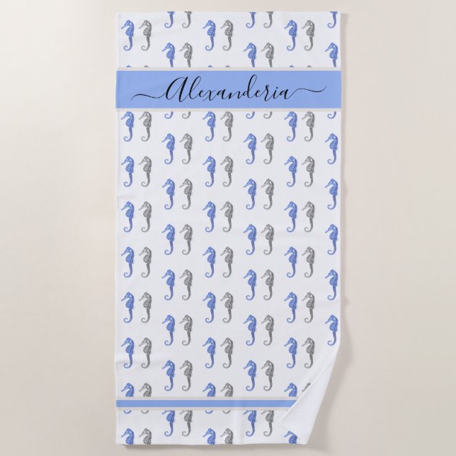 Ocean Seepferd Tropical Blue grau Strandtuch (Vorderseite)
