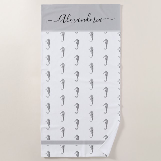 Ocean Seepferd Tropical Grau Beach Handtuch (Vorderseite)