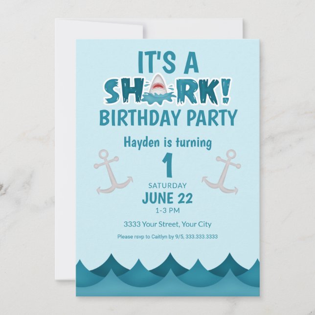 Ocean Shark 1er Birthday Invitation (Devant)