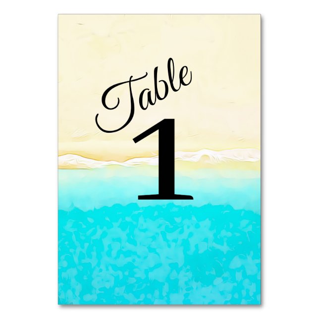 Ocean Shore Aquamarin Water Wedding Tischnummer Ca (Rückseite)