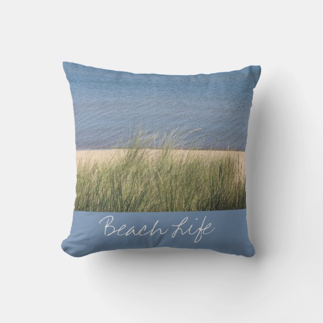 Ocean Shore Blue White Landschaftlich Kissen (Vorderseite)