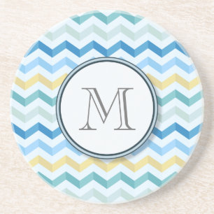 Ocean Shore Chevron Stripes with Round Monogram Getränkeuntersetzer