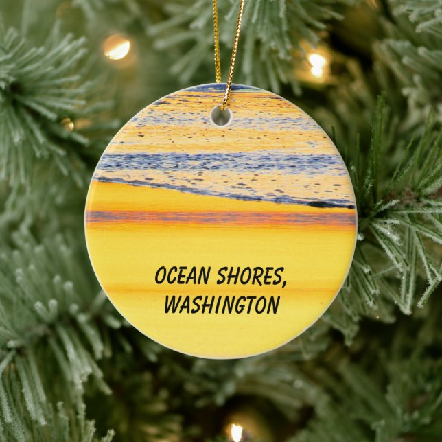 Ocean  Shores, WA, Beach Sunset Photo Keramik Ornament (Baum)