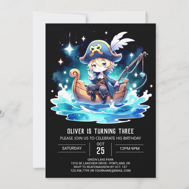 Ocean Simple Pirate Birthday Einladung (Vorderseite)