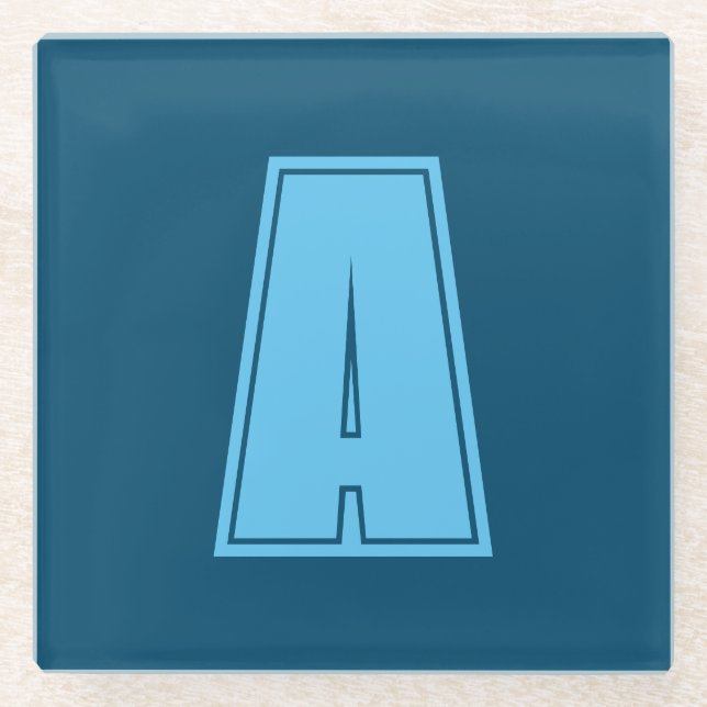 Ocean & Sky Blue Initial Monogram Calligraphy Chic Glasuntersetzer (Vorderseite)