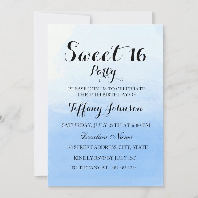 Ocean Sky Blue Ombre Pastel Sweet 16 Invitation (Devant)