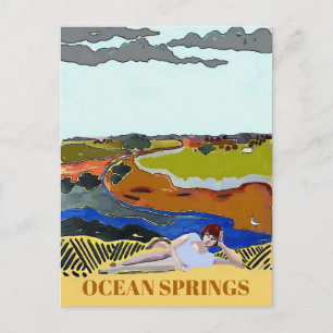 Ocean Spring MS, Carte Postale de Style Rétro