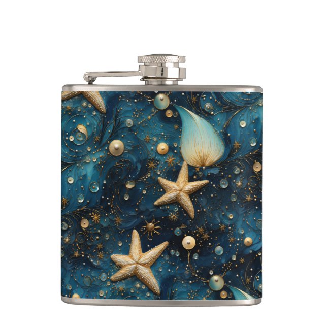 Ocean Starfish Muster Vinyl Wrapped Flask Flachmann (Vorderseite)