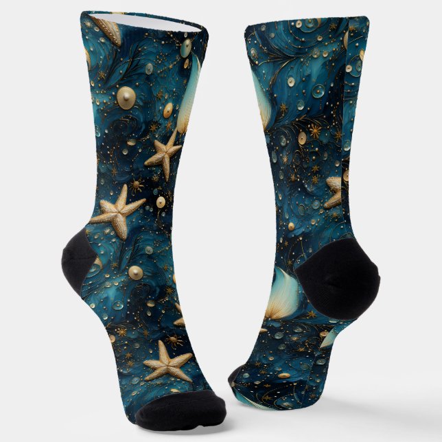 Ocean Starfish Pattern Crew Socken (Gewinkelt)
