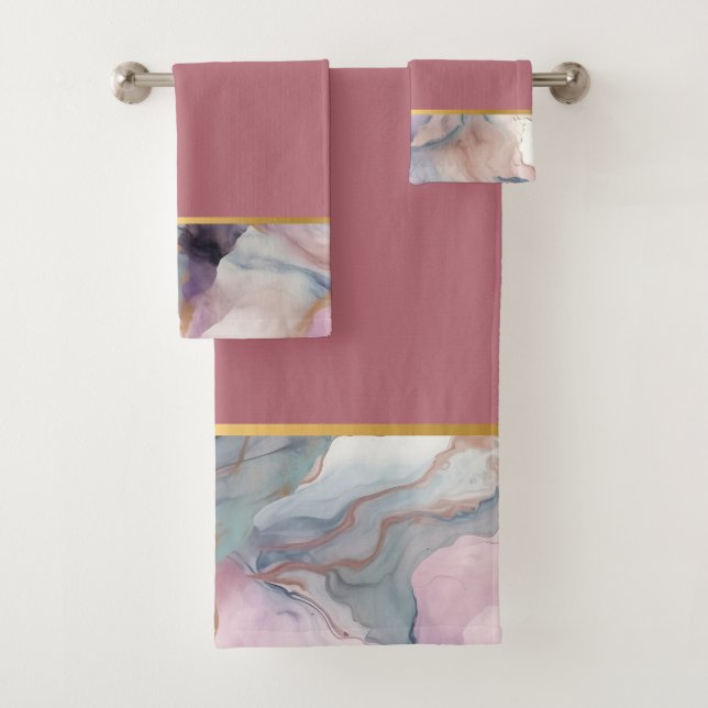 OCEAN STORM MARBLE DUSTY PINK BADEZIMMER TOWEL SET (Insitu)