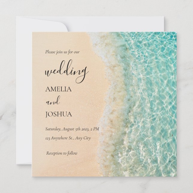 Ocean Summer Blue Beach White Sand Wedding Party Einladung (Vorderseite)