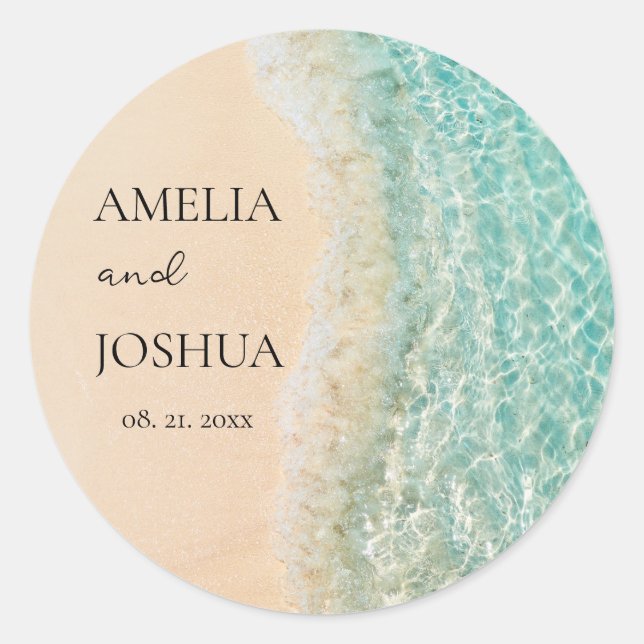 Ocean Summer Blue Beach White Sand Wedding Party Runder Aufkleber (Vorderseite)
