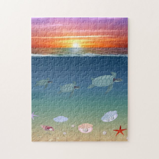 Ocean Sunrise, Meeresschildkröten, Sterne, Muschel (Vertikal)