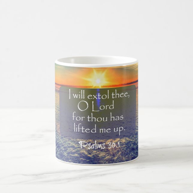 Ocean Sunrise mit Psalms Bible Verse Kaffeetasse (Mittel)