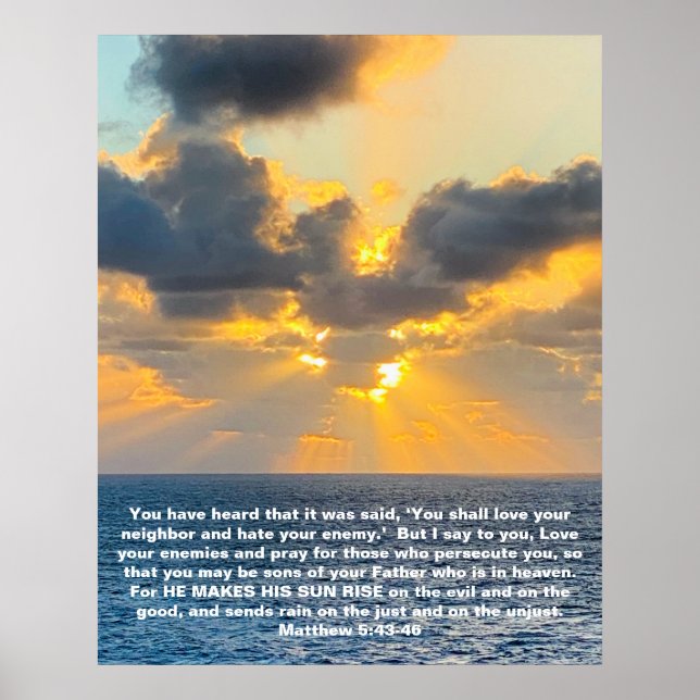 Ocean Sunrise, mit Scripture Verse Matthew 5:43 Poster (Vorne)